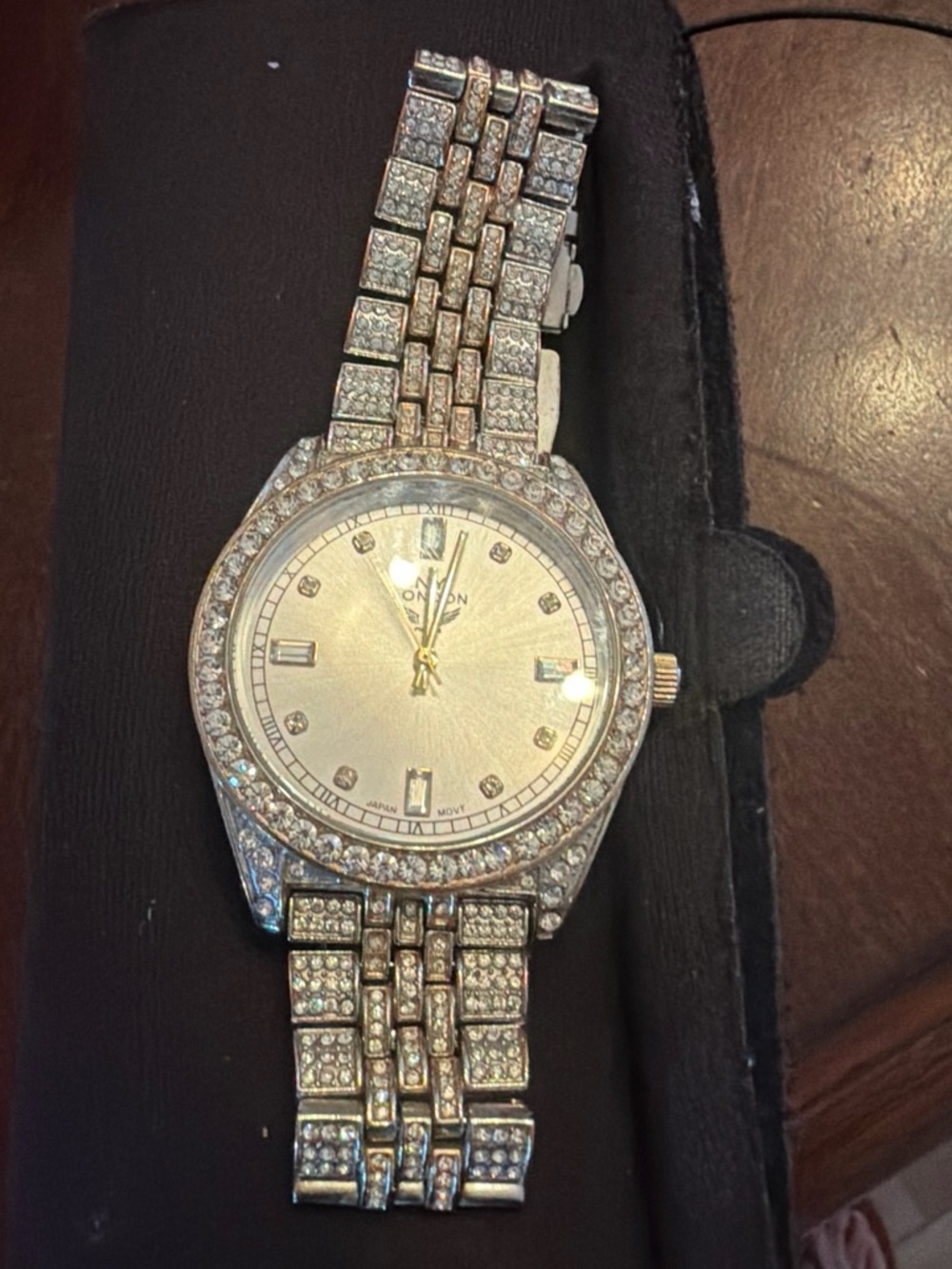 Crystal-Embellished Silver Tone Women's Bracelet Watch